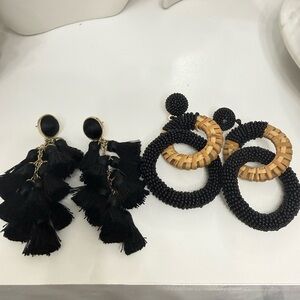 Elegant Black and Tan Earrings Set